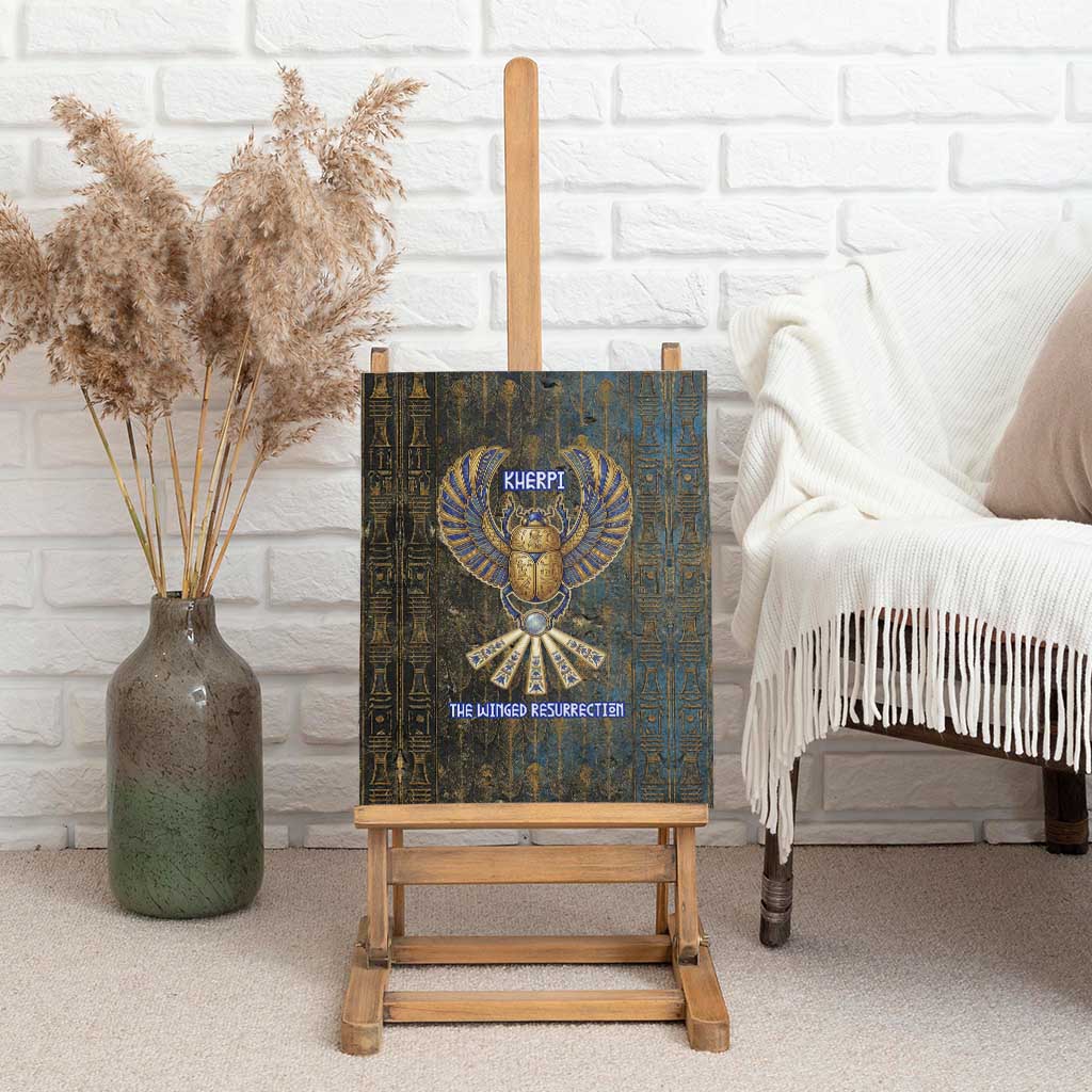 Khepri Ancient Egyptian Canvas Wall Art Dark Hieroglyphic, Blue Lotus Eye Symbol, and Winged Scarab Resurrection - African Pride