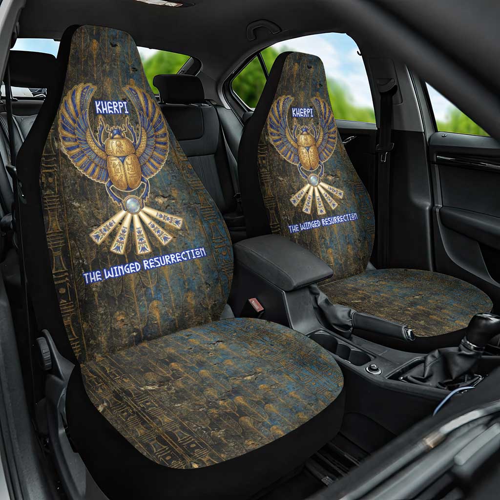Khepri Ancient Egyptian Car Seat Cover Dark Hieroglyphic, Blue Lotus Eye Symbol, and Winged Scarab Resurrection - African Pride