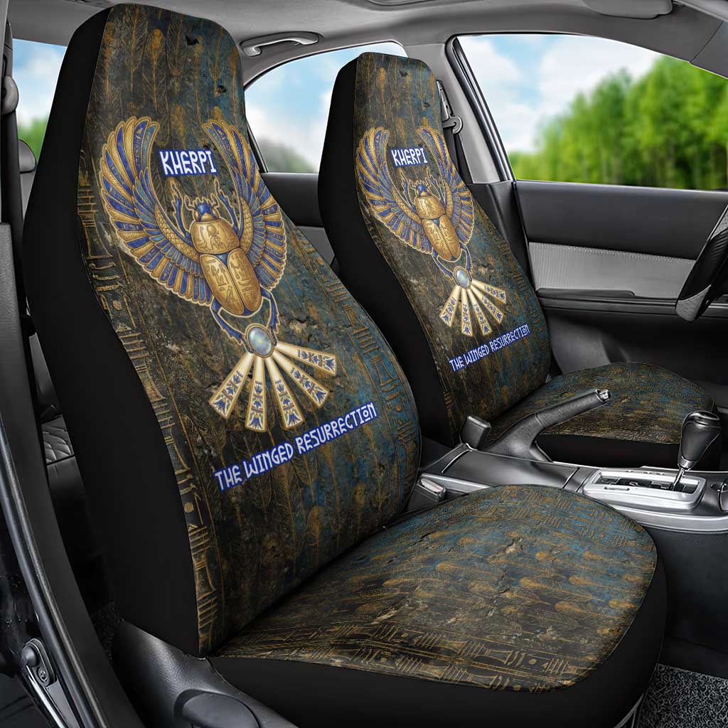 Khepri Ancient Egyptian Car Seat Cover Dark Hieroglyphic, Blue Lotus Eye Symbol, and Winged Scarab Resurrection - African Pride