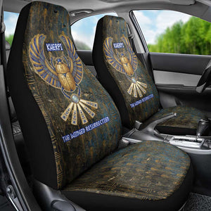 Khepri Ancient Egyptian Car Seat Cover Dark Hieroglyphic, Blue Lotus Eye Symbol, and Winged Scarab Resurrection - African Pride