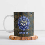 Khepri Ancient Egyptian Ceramic Mug Dark Hieroglyphic, Blue Lotus Eye Symbol, and Winged Scarab Resurrection - African Pride