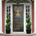 Khepri Ancient Egyptian Door Cover Dark Hieroglyphic, Blue Lotus Eye Symbol, and Winged Scarab Resurrection - African Pride