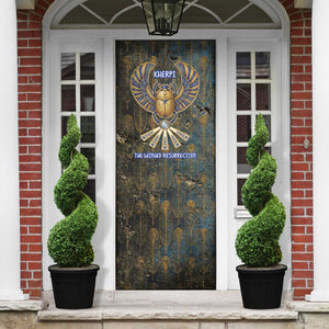 Khepri Ancient Egyptian Door Cover Dark Hieroglyphic, Blue Lotus Eye Symbol, and Winged Scarab Resurrection - African Pride