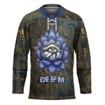 Khepri Ancient Egyptian Hockey Jersey Dark Hieroglyphic, Blue Lotus Eye Symbol, and Winged Scarab Resurrection - African Pride