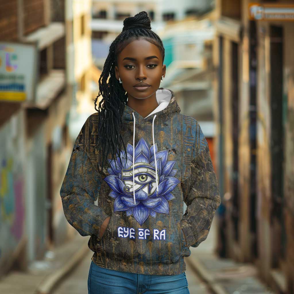 Khepri Ancient Egyptian Hoodie Dark Hieroglyphic, Blue Lotus Eye Symbol, and Winged Scarab Resurrection - African Pride