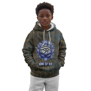 Khepri Ancient Egyptian Kid Hoodie Dark Hieroglyphic, Blue Lotus Eye Symbol, and Winged Scarab Resurrection - African Pride