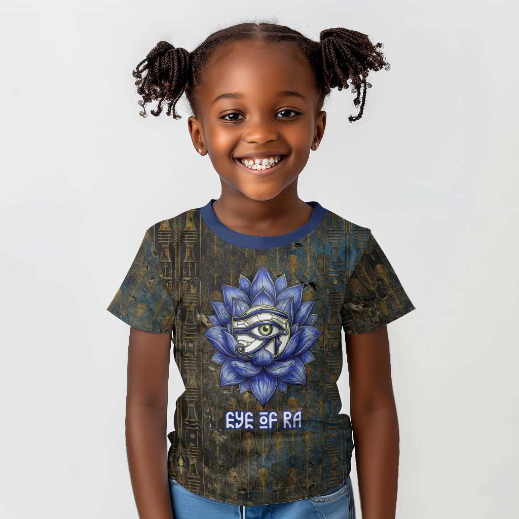 Khepri Ancient Egyptian Kid T shirt Dark Hieroglyphic, Blue Lotus Eye Symbol, and Winged Scarab Resurrection - African Pride