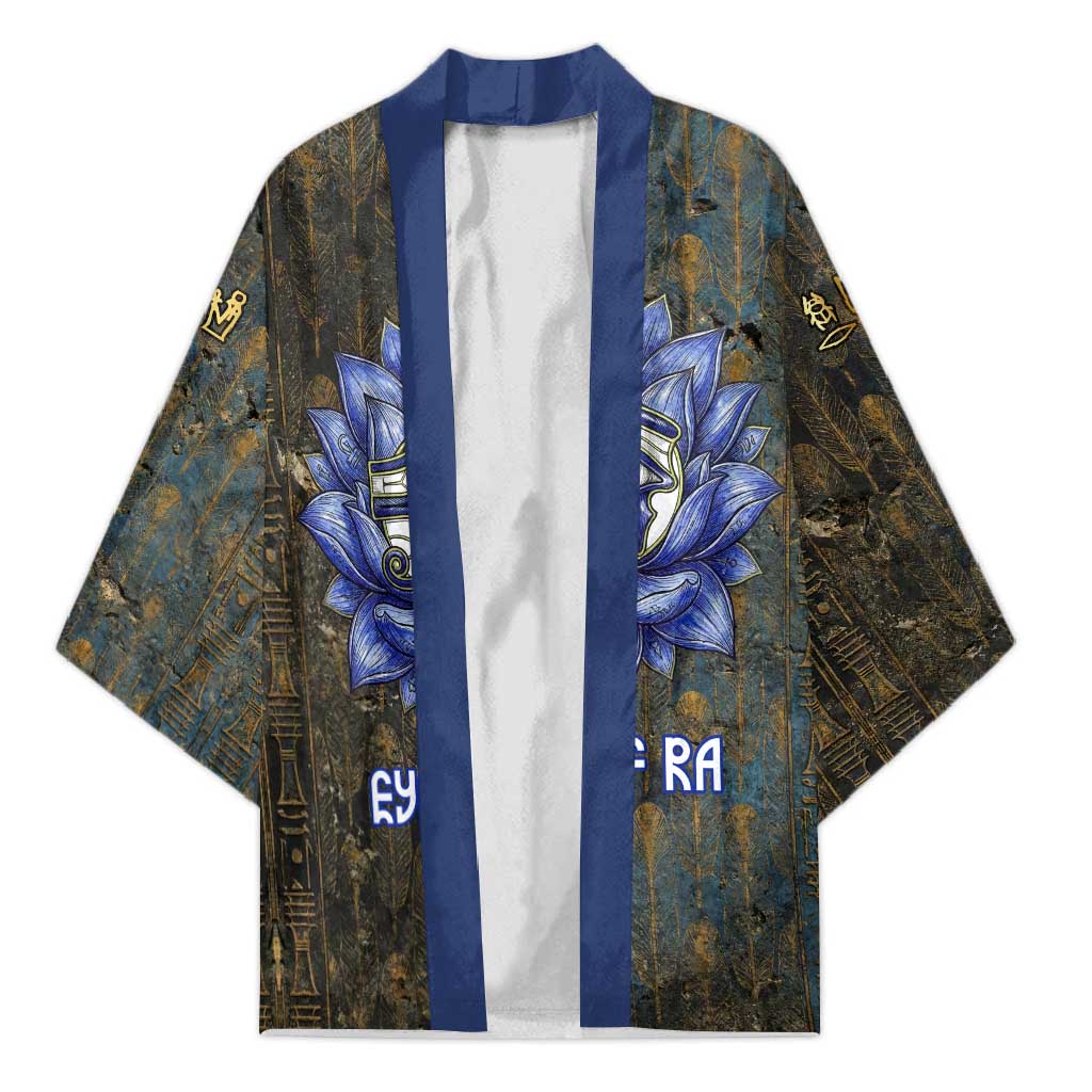 Khepri Ancient Egyptian Kimono Dark Hieroglyphic, Blue Lotus Eye Symbol, and Winged Scarab Resurrection - African Pride