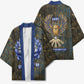 Khepri Ancient Egyptian Kimono Dark Hieroglyphic, Blue Lotus Eye Symbol, and Winged Scarab Resurrection - African Pride