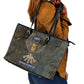 Khepri Ancient Egyptian Leather Tote Bag Dark Hieroglyphic, Blue Lotus Eye Symbol, and Winged Scarab Resurrection - African Pride