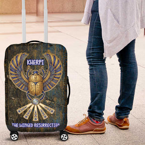 Khepri Ancient Egyptian Luggage Cover Dark Hieroglyphic, Blue Lotus Eye Symbol, and Winged Scarab Resurrection - African Pride