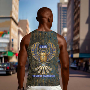 Khepri Ancient Egyptian Men Tank Top Dark Hieroglyphic, Blue Lotus Eye Symbol, and Winged Scarab Resurrection - African Pride
