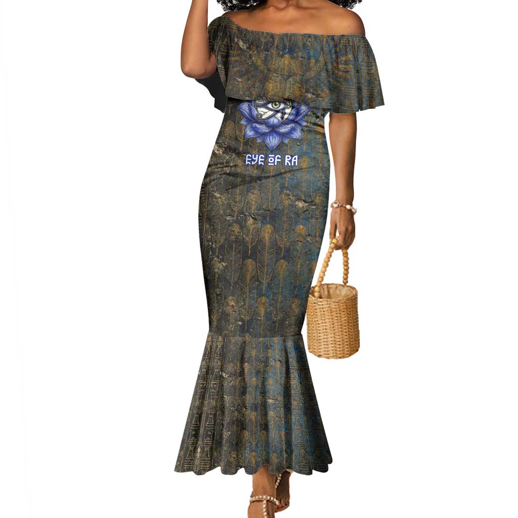 Khepri Ancient Egyptian Mermaid Dress Dark Hieroglyphic, Blue Lotus Eye Symbol, and Winged Scarab Resurrection - African Pride