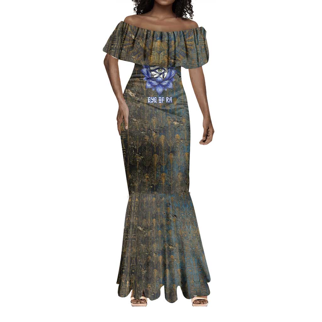 Khepri Ancient Egyptian Mermaid Dress Dark Hieroglyphic, Blue Lotus Eye Symbol, and Winged Scarab Resurrection - African Pride
