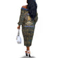 Khepri Ancient Egyptian Off The Shoulder Long Sleeve Dress Dark Hieroglyphic, Blue Lotus Eye Symbol, and Winged Scarab Resurrection - African Pride