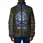 Khepri Ancient Egyptian Padded Jacket Dark Hieroglyphic, Blue Lotus Eye Symbol, and Winged Scarab Resurrection - African Pride