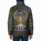 Khepri Ancient Egyptian Padded Jacket Dark Hieroglyphic, Blue Lotus Eye Symbol, and Winged Scarab Resurrection - African Pride