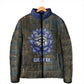 Khepri Ancient Egyptian Padded Jacket Dark Hieroglyphic, Blue Lotus Eye Symbol, and Winged Scarab Resurrection - African Pride