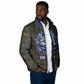Khepri Ancient Egyptian Padded Jacket Dark Hieroglyphic, Blue Lotus Eye Symbol, and Winged Scarab Resurrection - African Pride