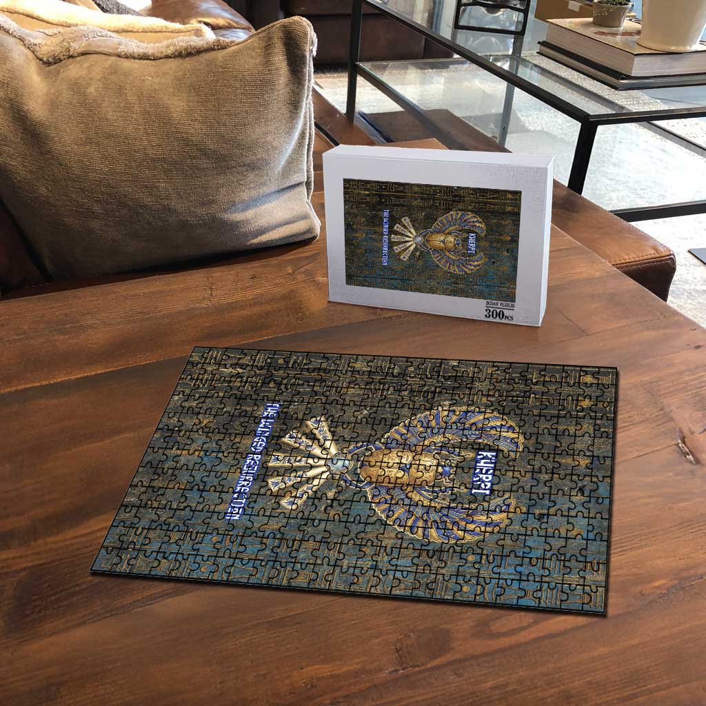 Khepri Ancient Egyptian Puzzle Dark Hieroglyphic, Blue Lotus Eye Symbol, and Winged Scarab Resurrection - African Pride