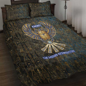 Khepri Ancient Egyptian Quilt Bed Set Dark Hieroglyphic, Blue Lotus Eye Symbol, and Winged Scarab Resurrection - African Pride