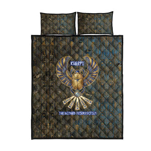 Khepri Ancient Egyptian Quilt Bed Set Dark Hieroglyphic, Blue Lotus Eye Symbol, and Winged Scarab Resurrection - African Pride