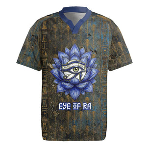 Khepri Ancient Egyptian Rugby Jersey Dark Hieroglyphic, Blue Lotus Eye Symbol, and Winged Scarab Resurrection - African Pride
