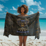 Khepri Ancient Egyptian Sarong Dark Hieroglyphic, Blue Lotus Eye Symbol, and Winged Scarab Resurrection - African Pride