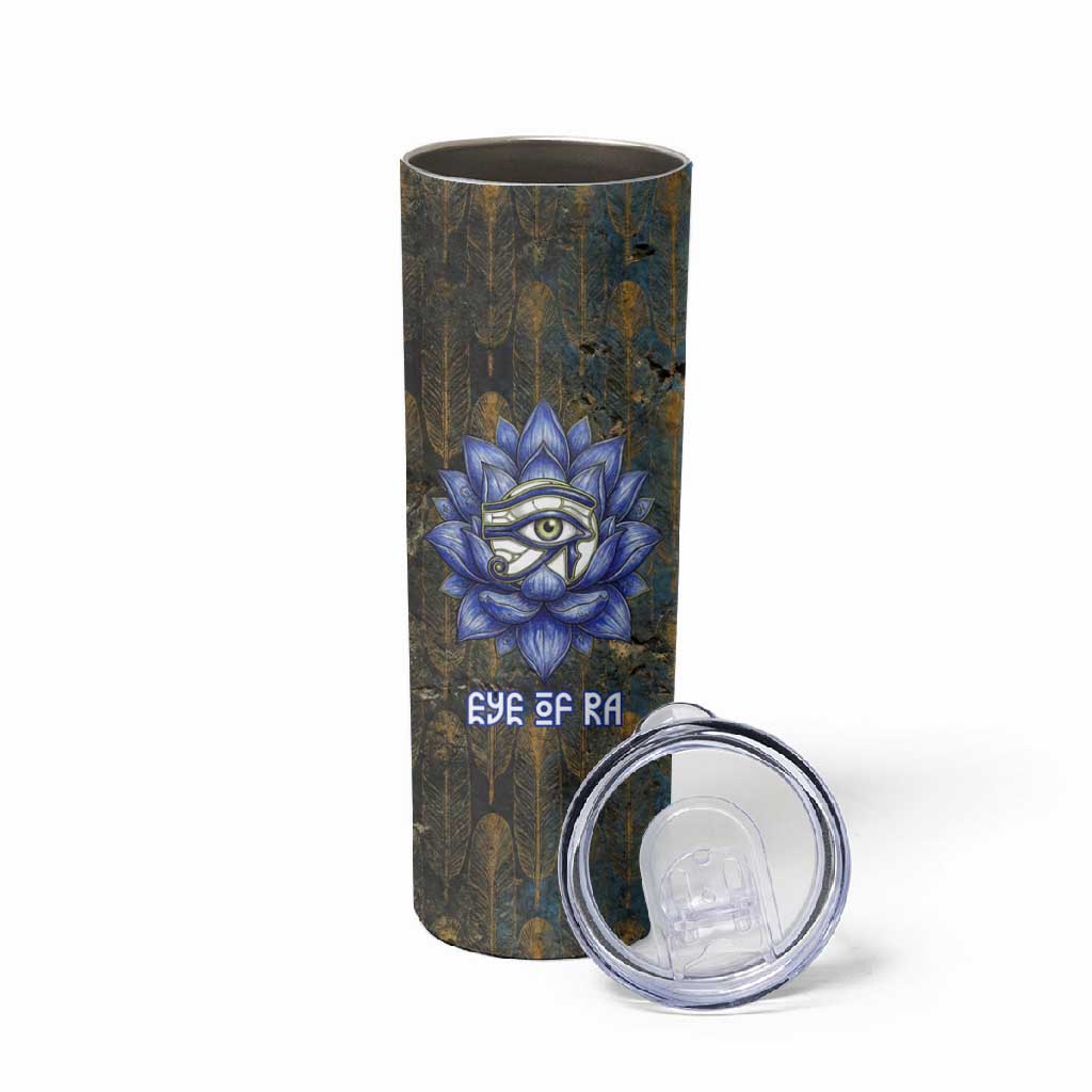 Khepri Ancient Egyptian Skinny Tumbler Dark Hieroglyphic, Blue Lotus Eye Symbol, and Winged Scarab Resurrection - African Pride