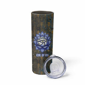 Khepri Ancient Egyptian Skinny Tumbler Dark Hieroglyphic, Blue Lotus Eye Symbol, and Winged Scarab Resurrection - African Pride