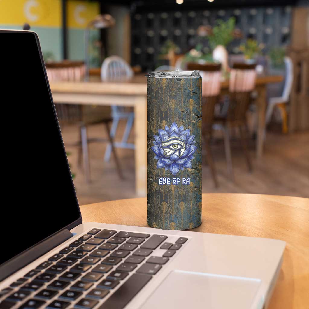 Khepri Ancient Egyptian Skinny Tumbler Dark Hieroglyphic, Blue Lotus Eye Symbol, and Winged Scarab Resurrection - African Pride