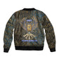 Khepri Ancient Egyptian Sleeve Zip Bomber Jacket Dark Hieroglyphic, Blue Lotus Eye Symbol, and Winged Scarab Resurrection - African Pride