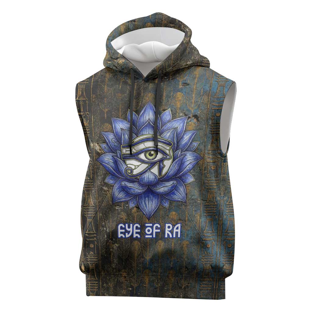 Khepri Ancient Egyptian Sleeveless Hoodie Dark Hieroglyphic, Blue Lotus Eye Symbol, and Winged Scarab Resurrection - African Pride