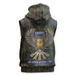 Khepri Ancient Egyptian Sleeveless Zip Hoodie Dark Hieroglyphic, Blue Lotus Eye Symbol, and Winged Scarab Resurrection - African Pride