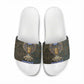 Khepri Ancient Egyptian Slide Sandals Dark Hieroglyphic, Blue Lotus Eye Symbol, and Winged Scarab Resurrection - African Pride