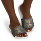 Khepri Ancient Egyptian Slide Sandals Dark Hieroglyphic, Blue Lotus Eye Symbol, and Winged Scarab Resurrection - African Pride