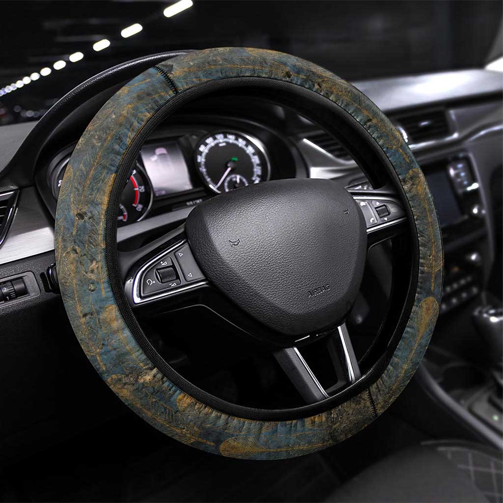 Khepri Ancient Egyptian Steering Wheel Cover Dark Hieroglyphic, Blue Lotus Eye Symbol, and Winged Scarab Resurrection - African Pride