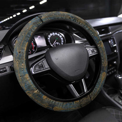 Khepri Ancient Egyptian Steering Wheel Cover Dark Hieroglyphic, Blue Lotus Eye Symbol, and Winged Scarab Resurrection - African Pride