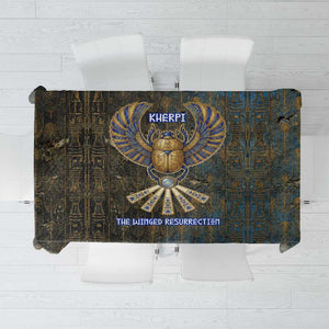 Khepri Ancient Egyptian Tablecloth Dark Hieroglyphic, Blue Lotus Eye Symbol, and Winged Scarab Resurrection - African Pride