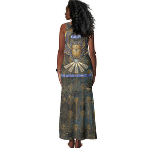 Khepri Ancient Egyptian Tank Maxi Dress Dark Hieroglyphic, Blue Lotus Eye Symbol, and Winged Scarab Resurrection - African Pride