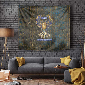 Khepri Ancient Egyptian Tapestry Dark Hieroglyphic, Blue Lotus Eye Symbol, and Winged Scarab Resurrection - African Pride