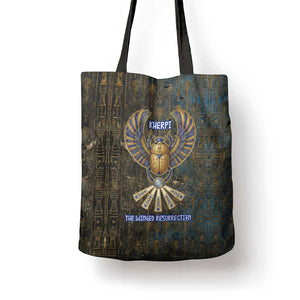 Khepri Ancient Egyptian Tote Bag Dark Hieroglyphic, Blue Lotus Eye Symbol, and Winged Scarab Resurrection - African Pride