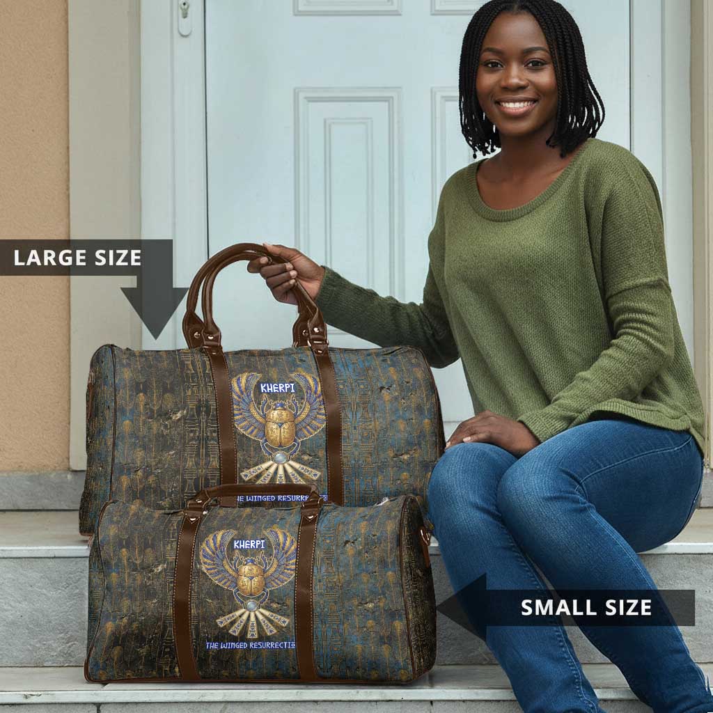 Khepri Ancient Egyptian Travel Bag Dark Hieroglyphic, Blue Lotus Eye Symbol, and Winged Scarab Resurrection - African Pride