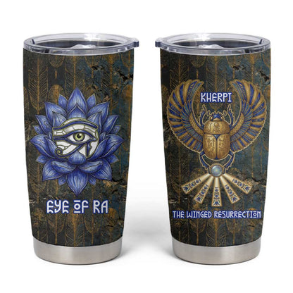 Khepri Ancient Egyptian Tumbler Cup Dark Hieroglyphic, Blue Lotus Eye Symbol, and Winged Scarab Resurrection - African Pride