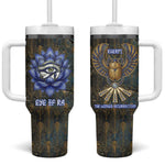 Khepri Ancient Egyptian Tumbler With Handle Dark Hieroglyphic, Blue Lotus Eye Symbol, and Winged Scarab Resurrection - African Pride