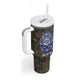 Khepri Ancient Egyptian Tumbler With Handle Dark Hieroglyphic, Blue Lotus Eye Symbol, and Winged Scarab Resurrection - African Pride