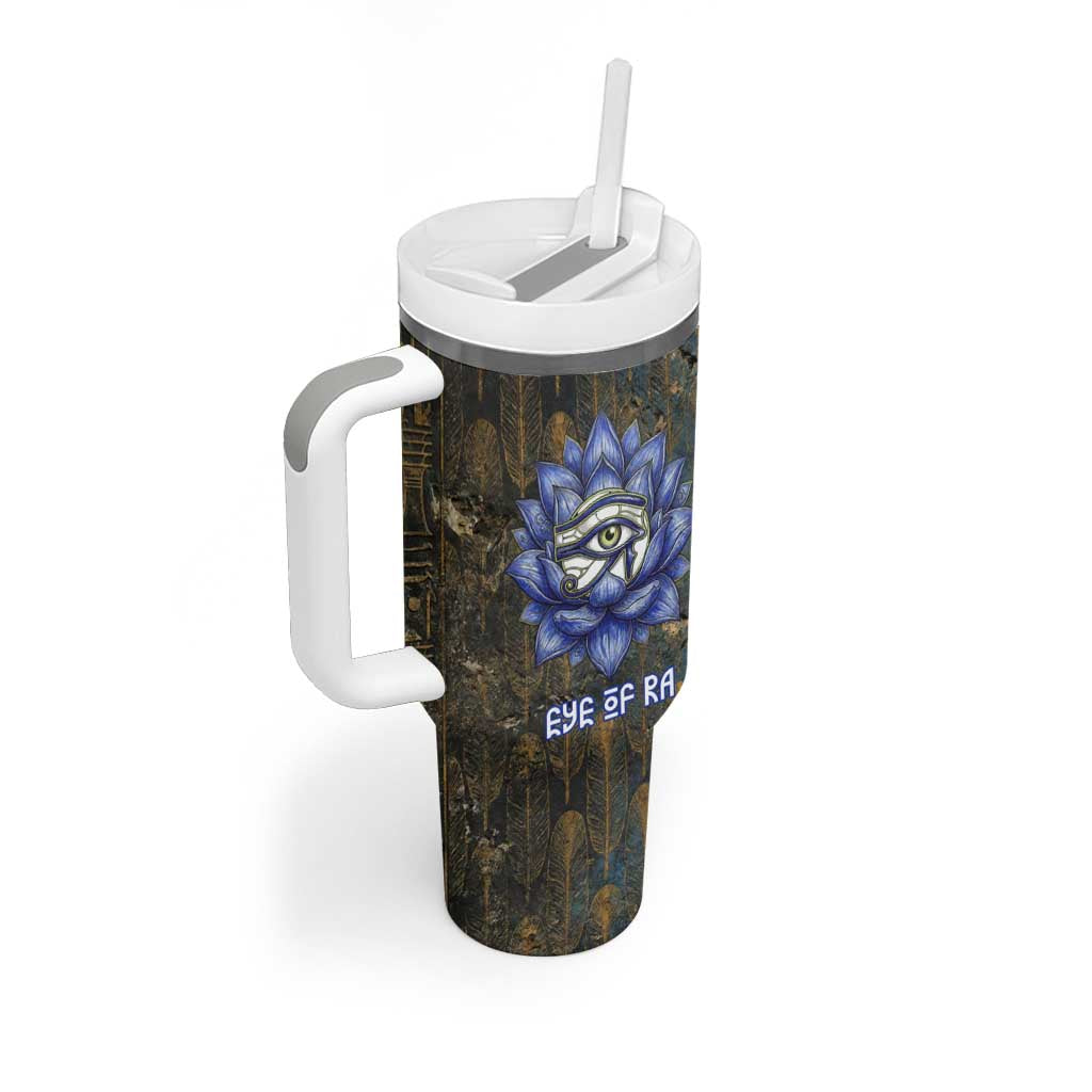 Khepri Ancient Egyptian Tumbler With Handle Dark Hieroglyphic, Blue Lotus Eye Symbol, and Winged Scarab Resurrection - African Pride