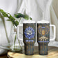 Khepri Ancient Egyptian Tumbler With Handle Dark Hieroglyphic, Blue Lotus Eye Symbol, and Winged Scarab Resurrection - African Pride