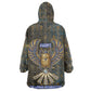 Khepri Ancient Egyptian Wearable Blanket Hoodie Dark Hieroglyphic, Blue Lotus Eye Symbol, and Winged Scarab Resurrection - African Pride