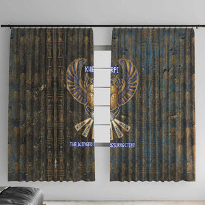 Khepri Ancient Egyptian Window Curtain Dark Hieroglyphic, Blue Lotus Eye Symbol, and Winged Scarab Resurrection - African Pride